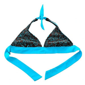 Vintage Athleta size Medium Triangle Bikini Swim Top Brown Blue Swimwear M